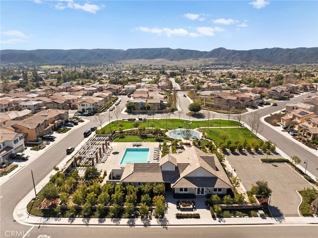 birds eye view of property with a residential view and a mountain view