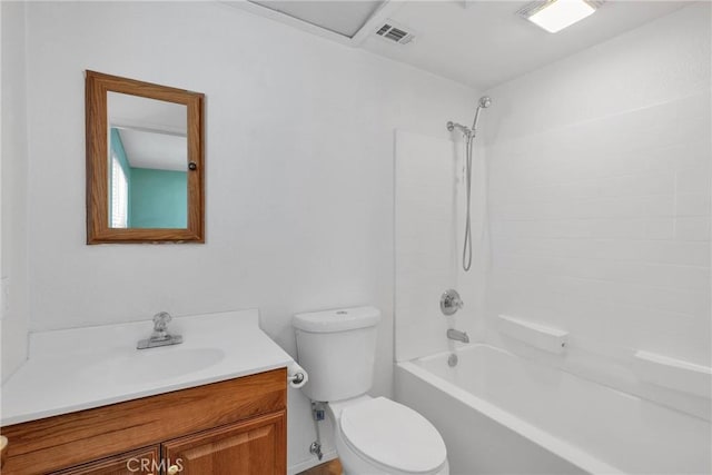 full bathroom with vanity, bathing tub / shower combination, and toilet