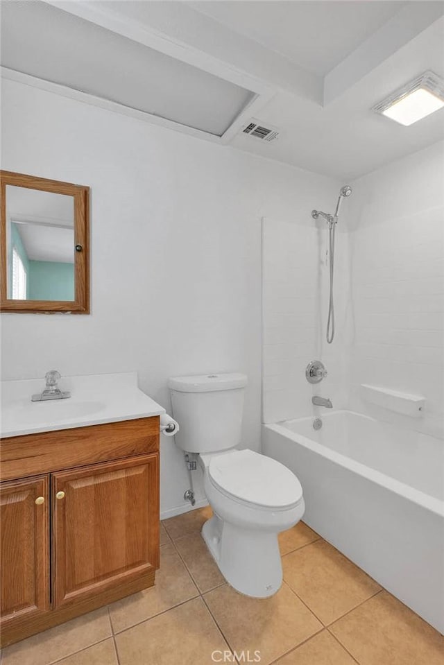 full bathroom with tile patterned flooring, vanity, bathtub / shower combination, and toilet