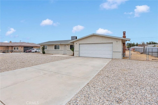 single story home featuring a garage and central air condition unit