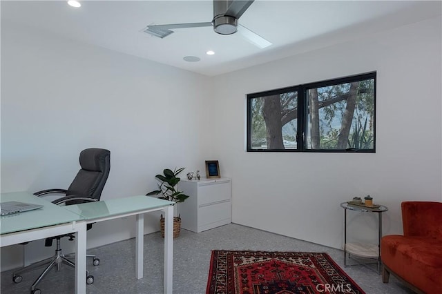 home office with ceiling fan