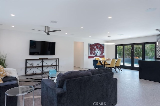 living room featuring french doors