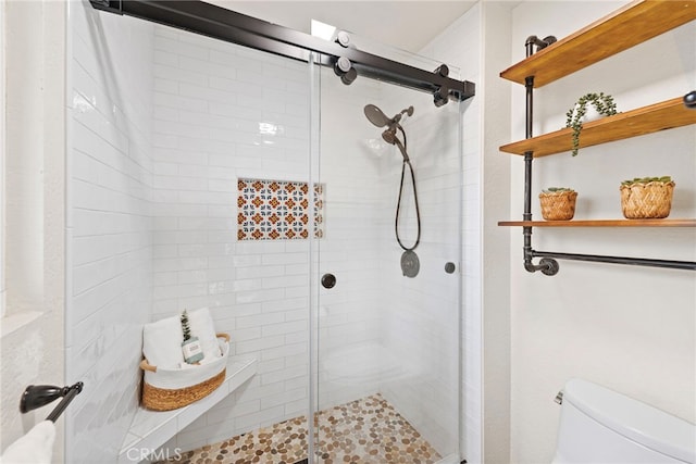 bathroom with toilet and walk in shower