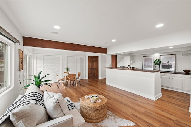 living room featuring light wood-type flooring