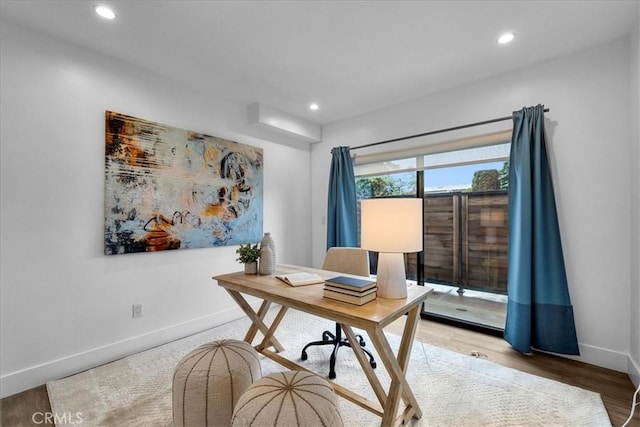 1304 N Mansfield Ave, Los Angeles, CA 90028 - office area with baseboards, recessed lighting, and light wood-style floors