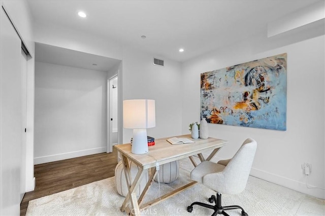 1304 N Mansfield Ave, Los Angeles, CA 90028 - office with baseboards, wood finished floors, and recessed lighting
