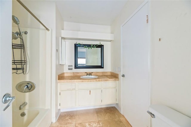 full bathroom featuring vanity, toilet, tub / shower combination, and tile patterned flooring