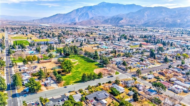 drone / aerial view with a mountain view