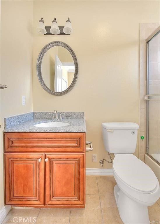 full bathroom with vanity, tile patterned flooring, enclosed tub / shower combo, and toilet