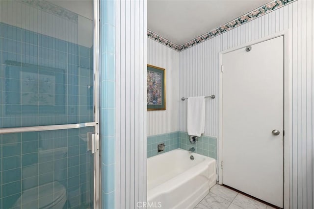 bathroom featuring plus walk in shower