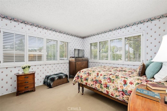 bedroom featuring carpet flooring and a textured ceiling