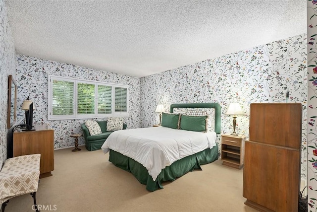 carpeted bedroom with a textured ceiling