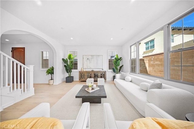 living room with light wood-type flooring