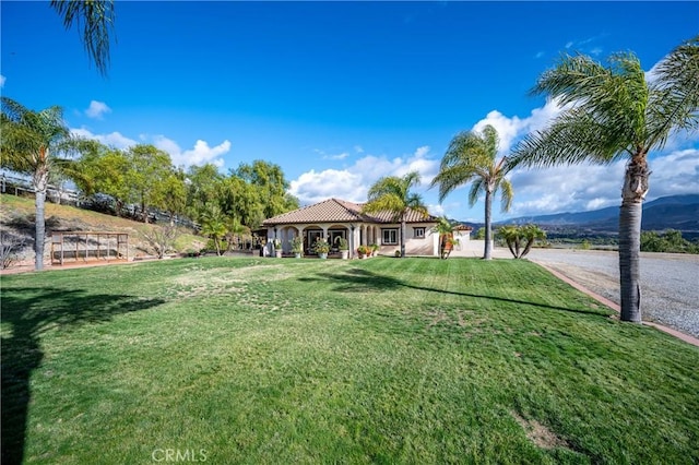 view of yard with a mountain view