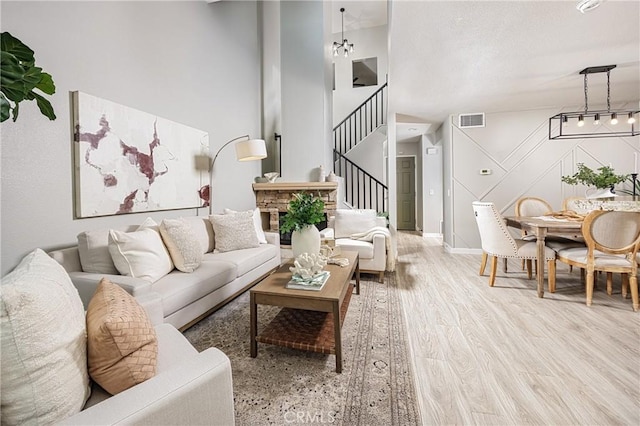 living room featuring light wood-type flooring