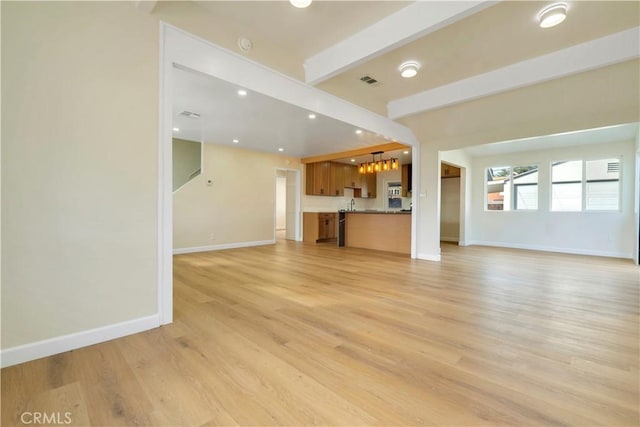 unfurnished living room with light hardwood / wood-style floors