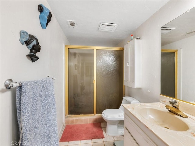 27767 Hummingbird Ln, Helendale, CA 92342 - bathroom with a stall shower, vanity, and tile patterned flooring