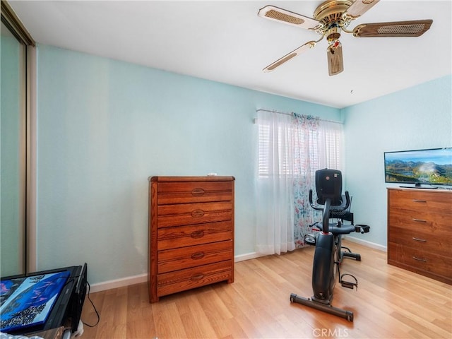 27767 Hummingbird Ln, Helendale, CA 92342 - workout area with wood finished floors and ceiling fan
