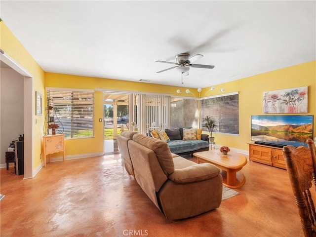 27767 Hummingbird Ln, Helendale, CA 92342 - living room featuring a ceiling fan and finished concrete floors