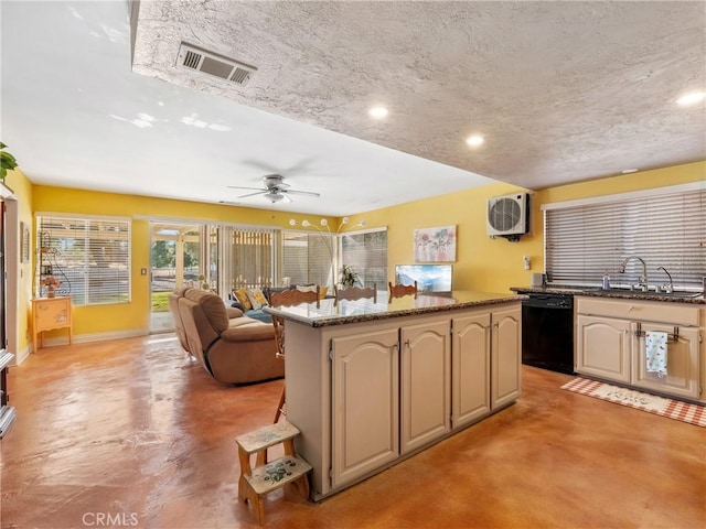 27767 Hummingbird Ln, Helendale, CA 92342 - kitchen with dishwasher, concrete floors, a center island, open floor plan, and recessed lighting