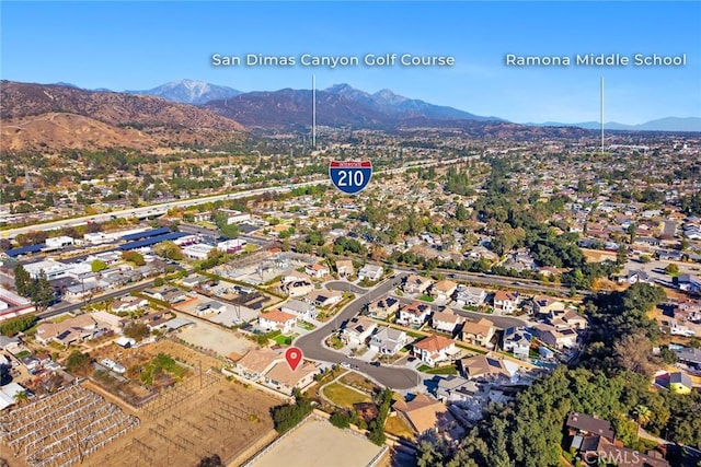 aerial view with a mountain view