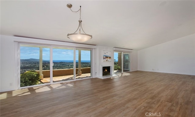 31232 Palma Dr, Laguna Niguel, CA 92677 - unfurnished living room featuring wood finished floors, a lit fireplace, and baseboards