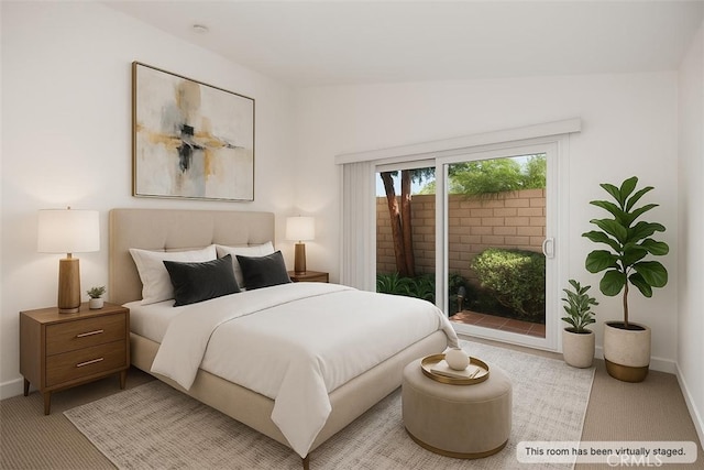 31232 Palma Dr, Laguna Niguel, CA 92677 - bedroom featuring light colored carpet, baseboards, access to outside, and vaulted ceiling