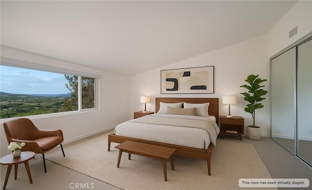 31232 Palma Dr, Laguna Niguel, CA 92677 - bedroom featuring lofted ceiling, baseboards, carpet, and a closet