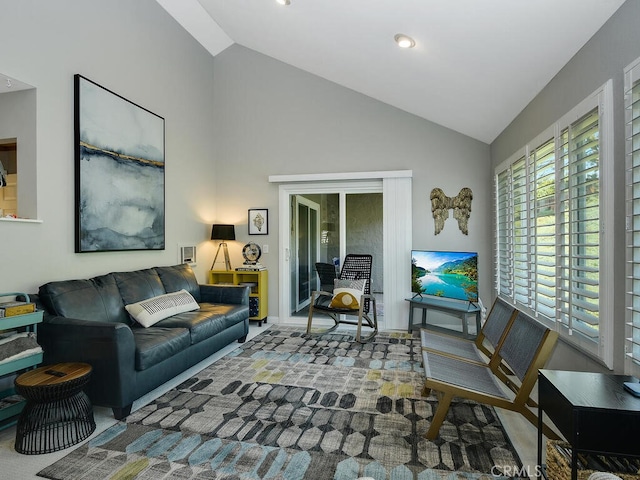 living room with vaulted ceiling