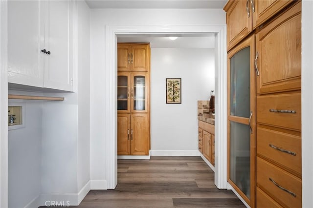 hall with dark wood-type flooring