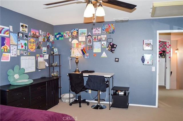 carpeted bedroom with a ceiling fan