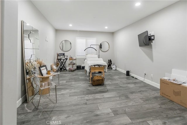 exercise room featuring hardwood / wood-style flooring