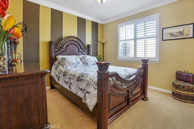 5003 Thornberry Way, Fontana, CA 92336 - bedroom with crown molding, baseboards, light carpet, and wallpapered walls