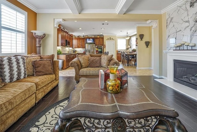 5003 Thornberry Way, Fontana, CA 92336 - living area featuring ornamental molding and a wealth of natural light