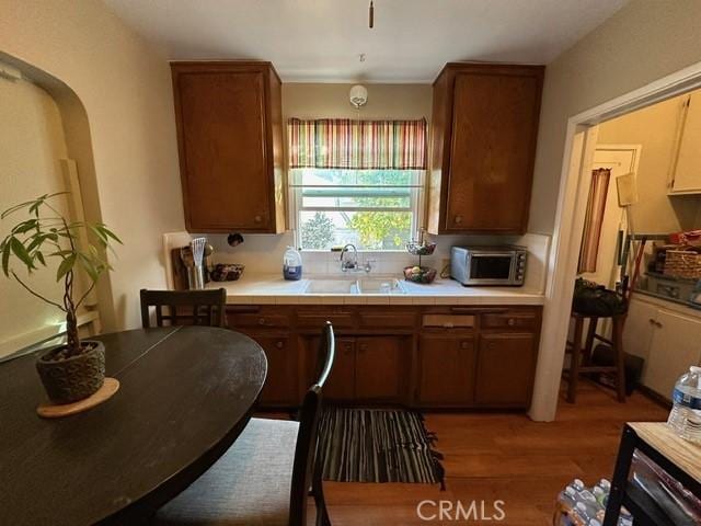 kitchen featuring sink and dark wood-type flooring