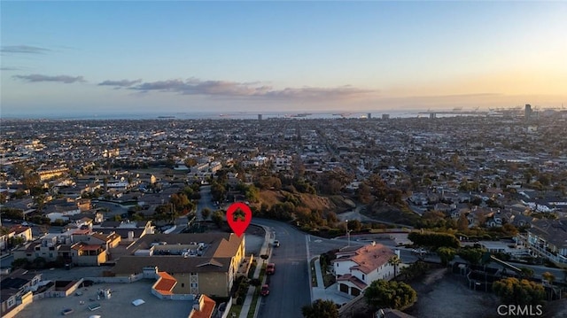 view of aerial view at dusk