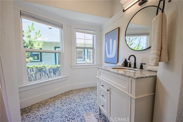 bathroom with vanity and tile patterned floors