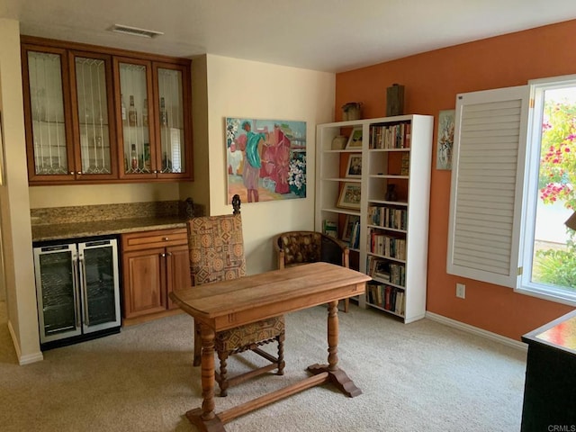 4217 Beach Bluff Rd, Carlsbad, CA 92008 - office with wine cooler, light carpet, and bar area