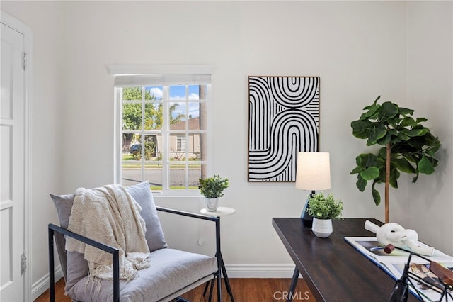 office area featuring baseboards and wood finished floors