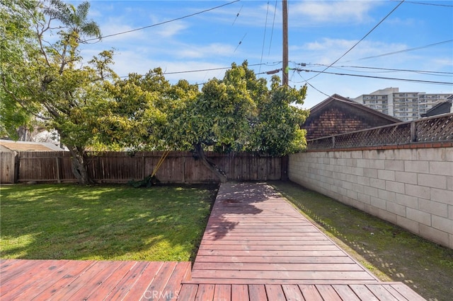 view of yard with a fenced backyard