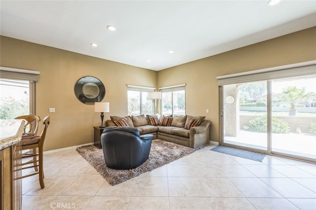 living room featuring light tile patterned flooring