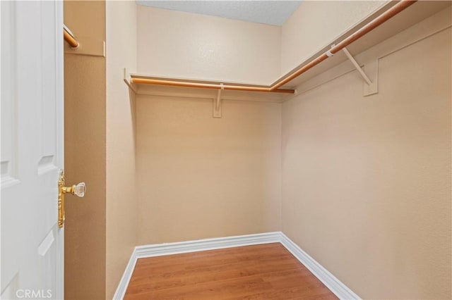 walk in closet with wood finished floors