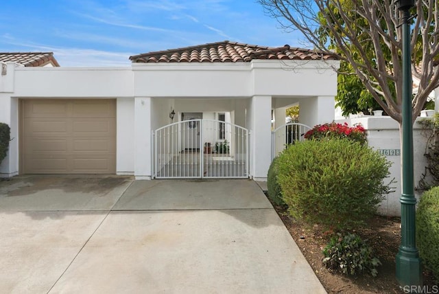 exterior space with a garage