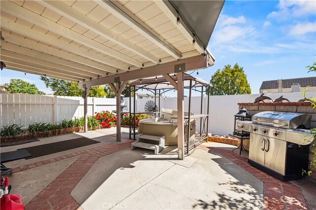 view of patio / terrace featuring a fenced backyard and grilling area