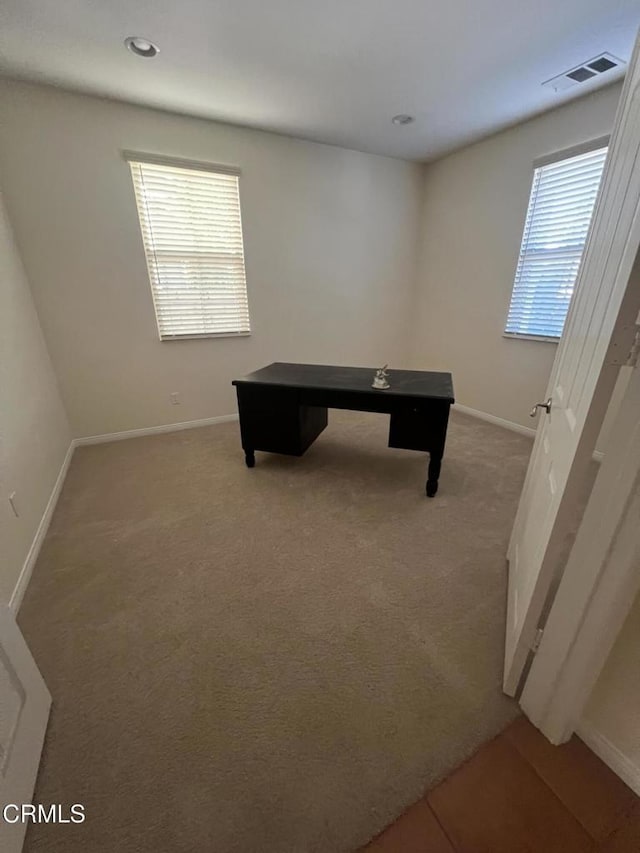 rec room featuring light colored carpet and a wealth of natural light