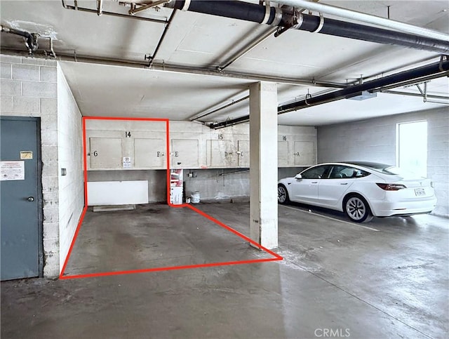 parking garage with concrete block wall