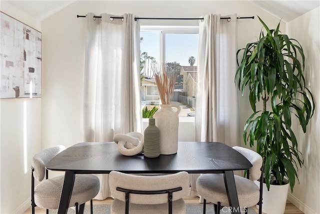 dining space with hardwood / wood-style flooring