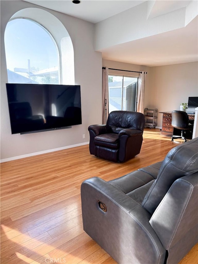 living room with wood finished floors and baseboards