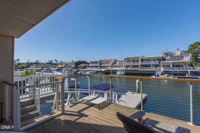 dock area featuring a balcony and a water view