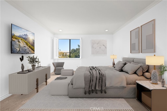 1223 Roxbury Dr Unit 305, Los Angeles, CA 90035 - bedroom featuring crown molding, light colored carpet, and recessed lighting